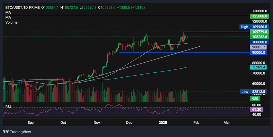 BTC rises above 105k as Trump brings a Bitcoin national reserve closer to reality - BTCUSD 43 1