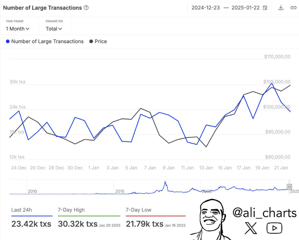 Bitcoin falls from 109K, below 100k with Trump, the Fed, and tech in focus; Large investors increase holdings - large transactions