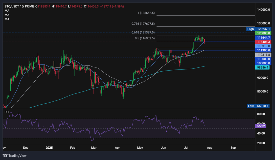 BTC correct to 115k. XRP falls 12% in 3 days - BTCUSD 10