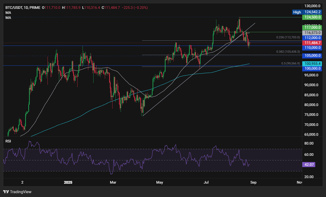 BTC finds support at 110k, ETH rises amid strong demand - BTCUSD 15