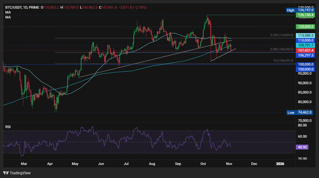 Bitcoin battles back from 100k as the US government shutdown could be nearing an end - BTCUSD 5